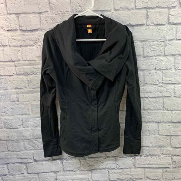 Lucy‎ Black Jacket Womens Small Asymmetric Button Neck Moto Style Athletic - Picture 1 of 8